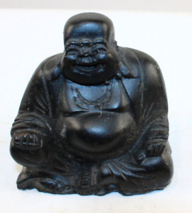 Fat Belly Buddha Sitting Molded 3 1 4 Fabulous Black Resin Religion Figure