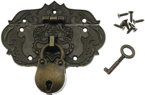 Antique Embossing Decorative Brass Hasp Clasp Latch Lock Screws Jewelry Box