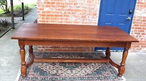 French Antique Oak Wood Farm Table With 2 Drawers Large Coffee Table 
