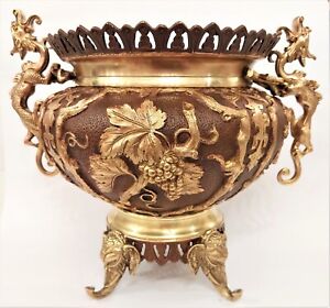 Antique French Japonisme Edouard Lievre Bronze Dragon Planter Pot Centerpiece