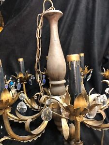 Gold Black Chandelier Parts Arms Surround Lamps 18 H 20 W Light Wood Crystals