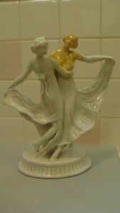 Rare 1913 Gorgeous Antique Art Deco Porcelain 2 Dancing Ladies Figurine Signed