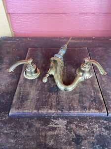 Vintage Fancy Brass Faucet Set Hot Cold Center Fill Drain Parts Restore