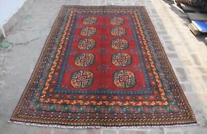 5x8 Ft Handmade Afghan Turkmen Veg Dye Wool Red Oushak Persian Oriental Area Rug