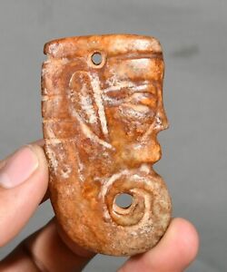 7cm Chinese Hongshan Culture Old Jade Carve People Face Head Amulet Pendant
