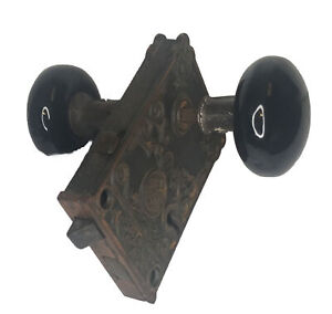 Antique Sh Co Ornate Cast Iron Rim Lock Doorknob C1890 S Black Knobs