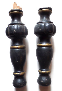 2 Vintage Black With Gold Painted Salvaged Wooden Leg Pieces