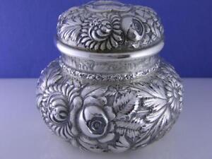 Sterling Stieff Powder Dresser Jar Stieff Rose Floral Repousse No 450a