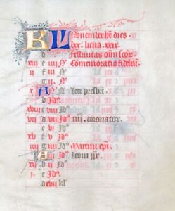 C 1425 50 Medieval Book Of Hours November Calendar Illuminated Manuscript Leaf