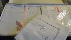 Stunning Vintage French Sheet Pillowcase Set Boxed 1962 Embroidery Ladder Work