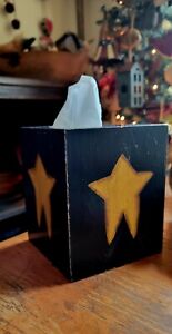 Primitive Hp Wooden Kleenex Holder Distressed Rusty Star Lamp Black Folk Art