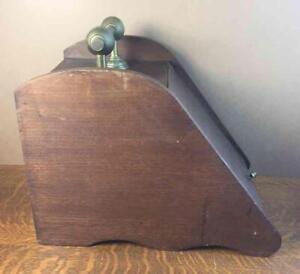 Antique Vintage Wooden Fireplace Coal Scuttle Hinged Ash Bucket W Metal Insert