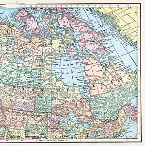 1904 Canada Map Original Quebec Montreal Hudson Bay British Columbia Great Lakes