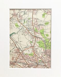 Antique 1917 London Map Mounted Colour Hampstead Golders Green Willesden