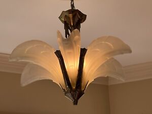 Fabulous French Art Deco Glass Feathers Chandelier