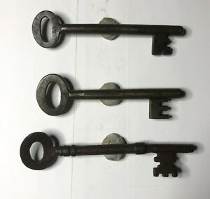 3 Antique Mortice Keys 9 10 Cm S Steel Original Set 12