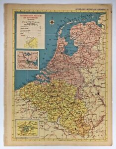 1952 Antique Netherlands Belgium Luxemburg Map Hammond S World Atlas