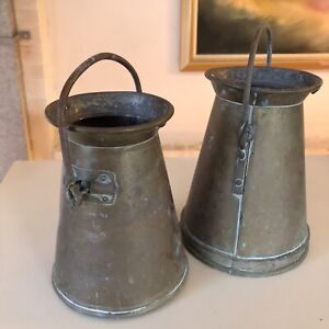 2 Antique Brass Milk Cans W Handles Late 1800 Early 1900