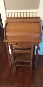 Vintage Child S Roll Top Desk And Chair
