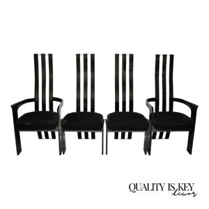 Set Of 4 Vintage Black And Clear Lucite High Back Sculptural Dining Chairs