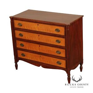 Antique American Sheraton Mahogany And Maple Chest Of Drawers