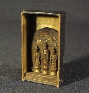 G3 Amitabha Triad Pocket Buddha Made Of Metal In Paper Shrine Edo Meiji Piriod