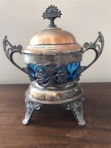 Antique Victorian Silverplate Sugar Bowl Spoon Holder J Rogers