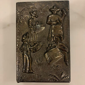 1950 S Repousse Silver Plate Cigarette Box Holder Drummers