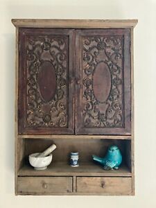 Vintage Apothecary Cabinet Wood Medicine Spice Wall Ornate Shabby Chic Drawers