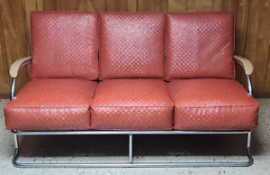 Vintage Mid Century Modern Chrome Tubular Couch Sofa Art Deco Kem Weber Lloyd