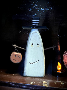 Chunky Wood White Ghost Man Shelf Sitter Primitive Style Halloween Figurine
