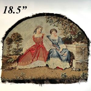 Early 1800s French Petitpoint Needlepoint 18 5 X 15 Figural Panel For Pillow 