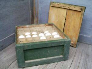 Primitive Painted Box Egg Carrier Crate Milk Glass Blown Eggs Aafa Folk Art