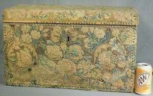 Antique 17th Century Verdure Tapestry Lady S Box Chest Flemish Wrought Iron Old