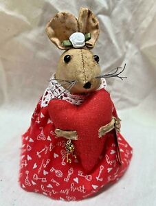 Mouse Valentine Primitive Farmhouse Hearts Grunged Key To My Heart