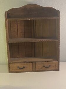 Antique Wooden Country Farm Rustic Wall Shelf Open Cupboard 22 X 26 2 Drawers