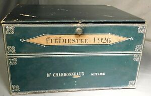 French Stationary File Box Paste Board Charbonneaux Notary 1926 Embossed Paper