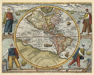 1590s America Sive Novus Orbis Vintage Style World Map 16x20