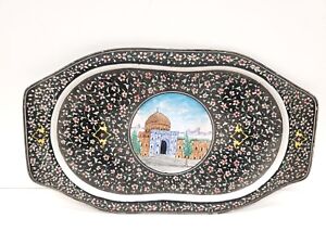 Minakari Hand Painted Enamel Persian Drink Tray Vintage