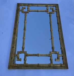Vintage Wall Mirror Chinoiserie Chippendale Faux Bamboo Gold Painted 41x28