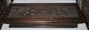 Antique Long Tramp Art Folk Art Chip Carved Box With Lid 14 75 Lx 3 75 T 5 W