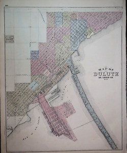 Rare Original 1874 Plat Map City Of Duluth St Louis Co Minnesota Lg14x17 
