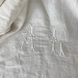 Al Monogram 132 X 76 Long 1890 Hand Woven Sheet Curtain Tablecloth White Metis