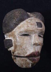 Tribal African Art Old Wooden White Face Ogoni Spirit Elu Mask Hinged Jaw
