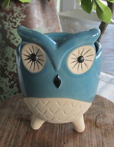Whimsical Ceramic Terra Cotta Owl Planter Pot Primitive French Country New 