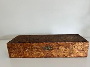 Vintage Burnt Wood Glove Box With Original Lining