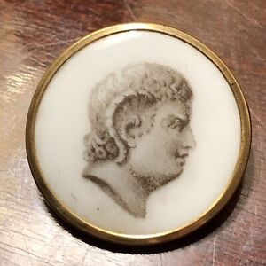 Antique Button Liverpool Transfer On Porcelain Of Man S Head Greek Roman