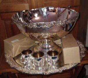 Vintage International Silver Punch Bowl Silverplate Set W 12 Silverplate Cups