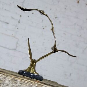 Mid Century Modern Brass Marble Birds In Flight Sculpture Style Of C Jere