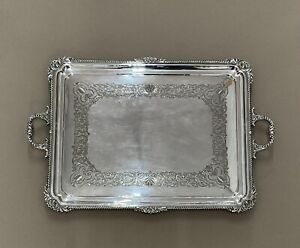 Antique Victorian Silver Plated Two Handle Butlers Tray C1890
